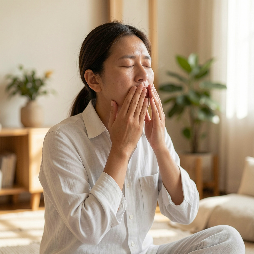 Person practicing breath awareness in a calm setting
